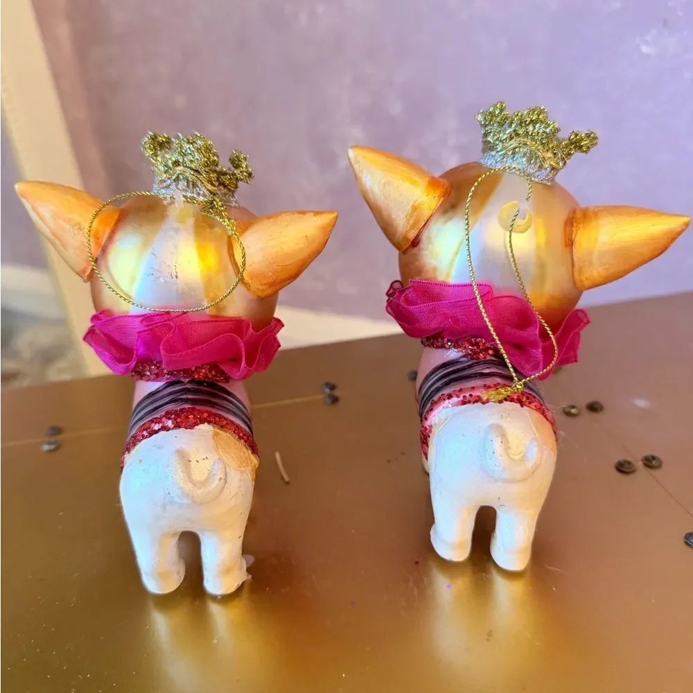 Hand Blown Chihuahua Dog Figurine with Crown and Pink Collar